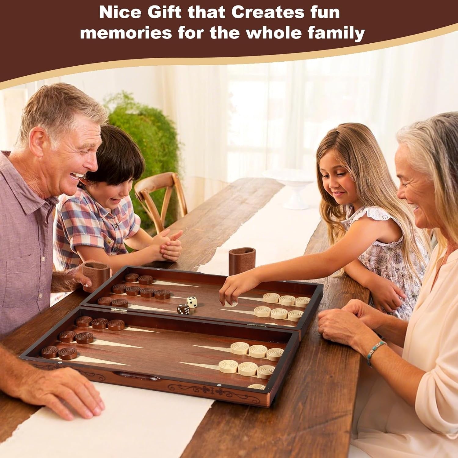 Large Wooden Backgammon Set 16” Folding Travel Board Luxury Strategy Game
