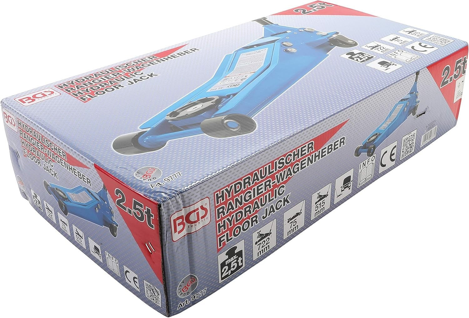 2.5 Ton Extra Flat Trolley Jack Low Profile 75–515mm Hydraulic Heavy Duty Blue