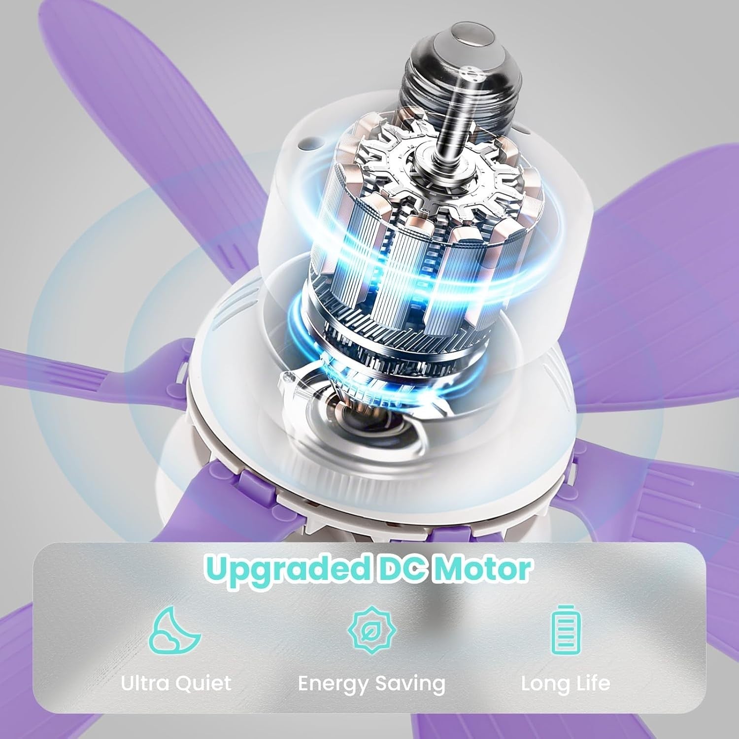 30W Ceiling Fan with Lights Dimmable 6 Blades 3 Colors 3 Speeds Purple