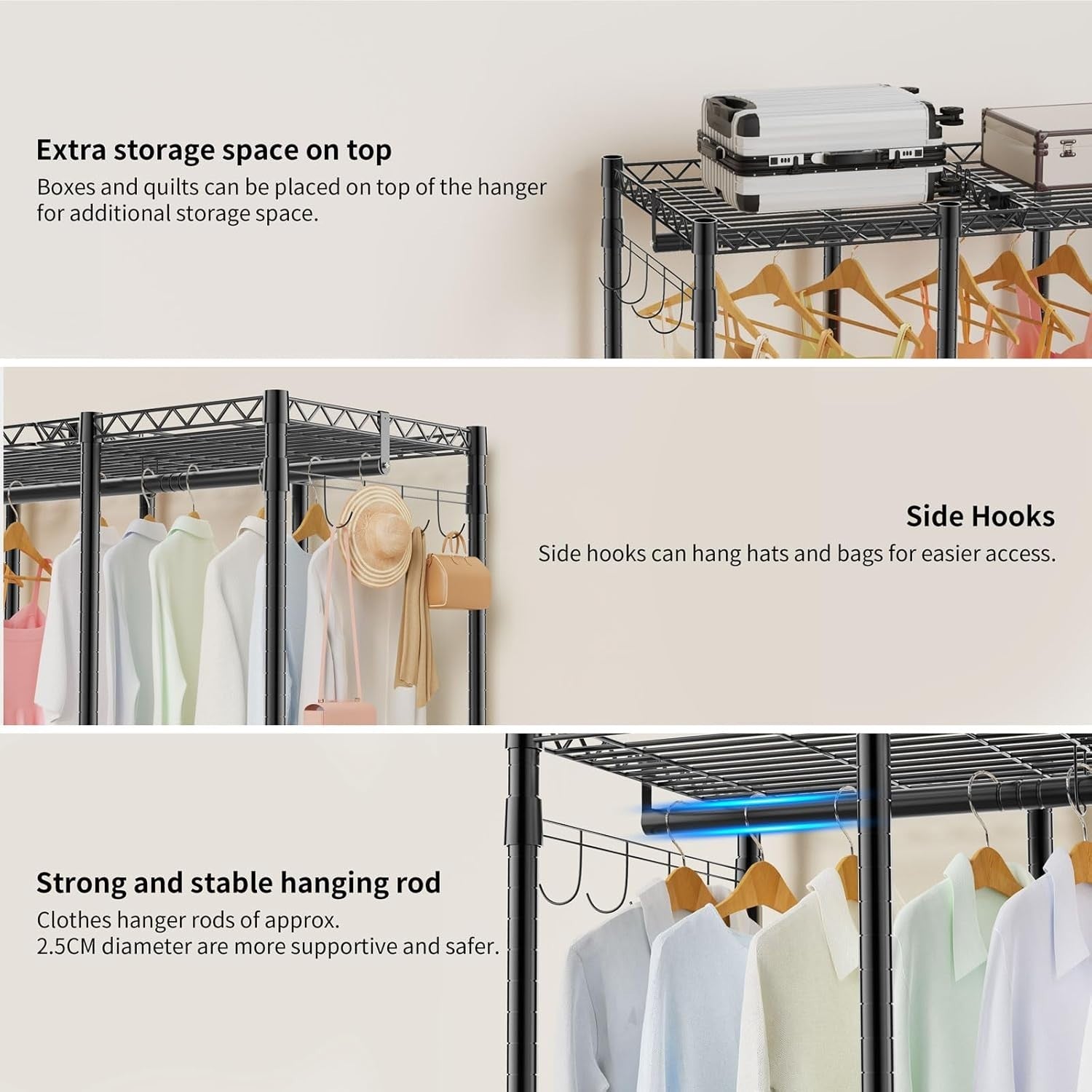Heavy Duty 4-Layer Clothes Rail with Shelves & Pants Rack – Black