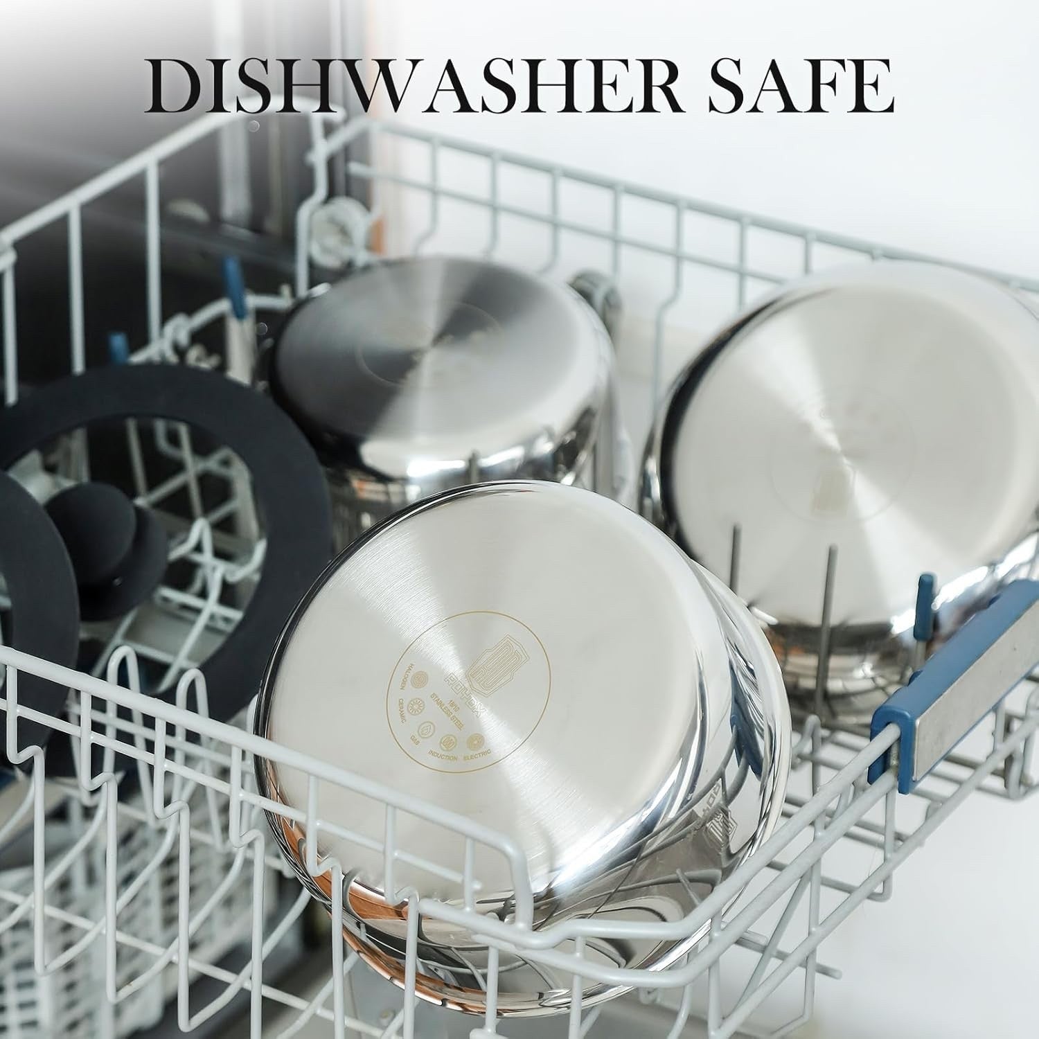 10Pcs Stainless Steel Cookware Set with Steamer Removable Handles Induction Safe