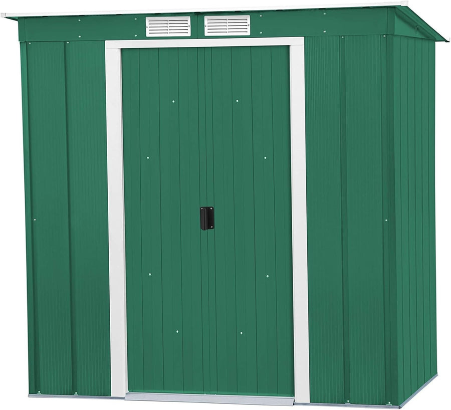 Metal Garden Storage Shed 6x4ft Pent Roof Waterproof Outdoor Tool Shed Green
