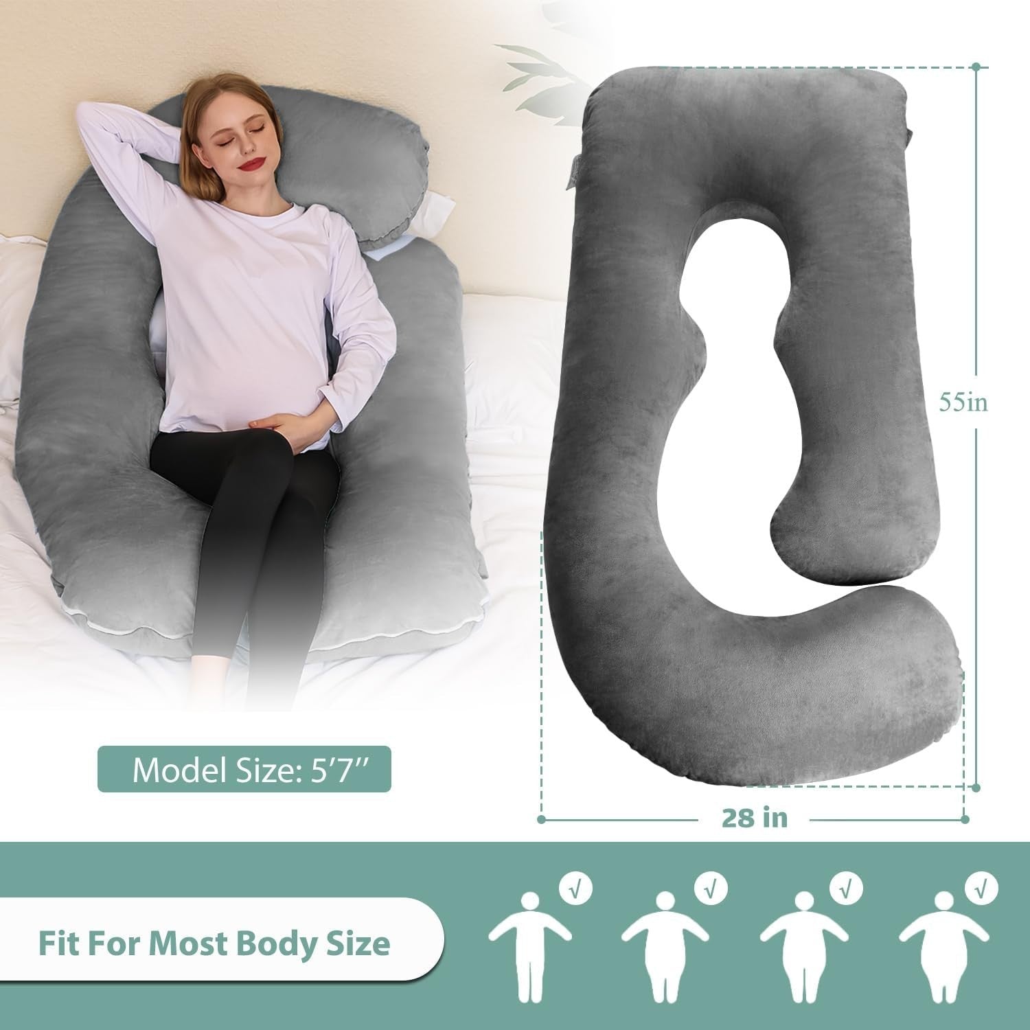 Pregnancy Pillow U Shaped Full Body Maternity Support Pillow 55in Washable