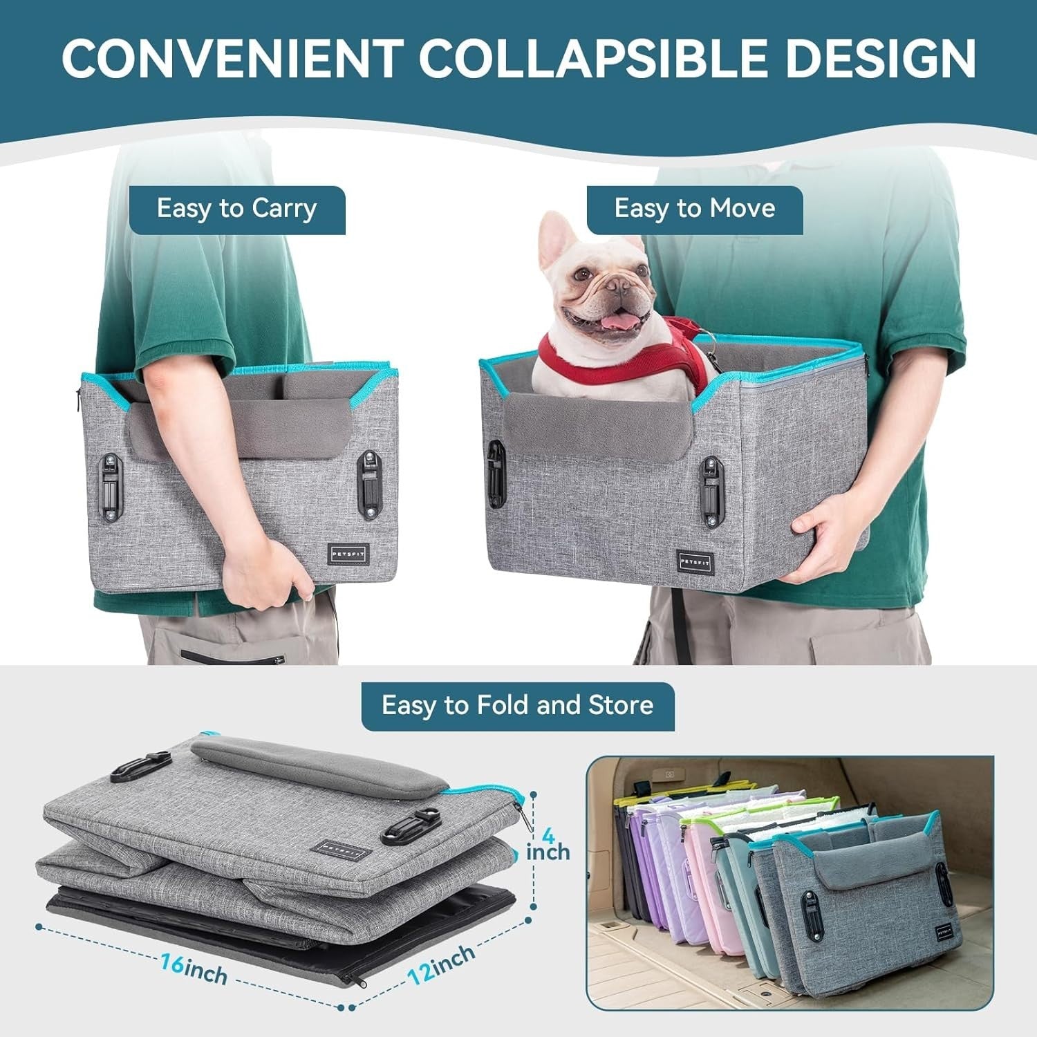 Dog Booster Car Seat Adjustable Height Travel Bed Safety Leash 25lb