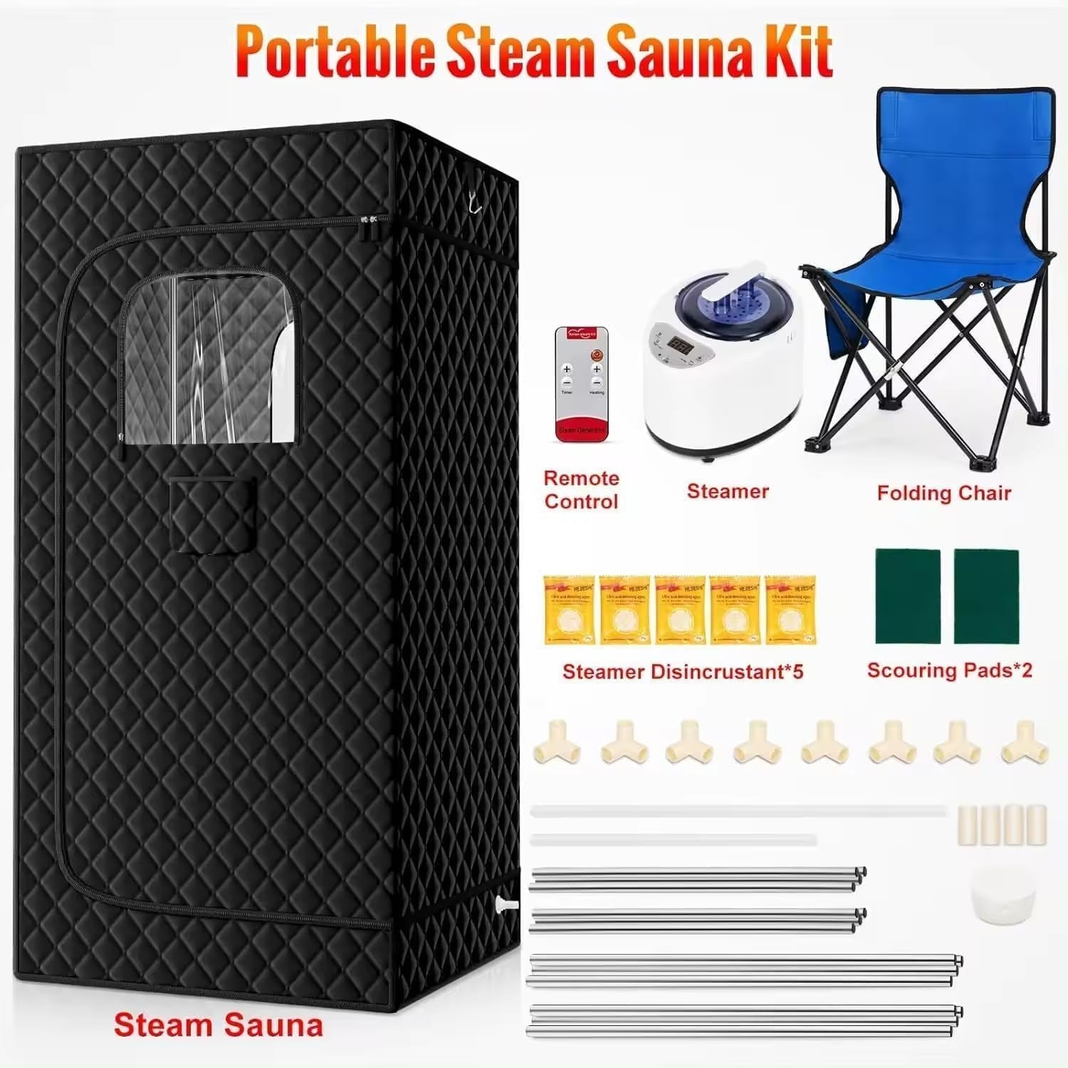 Infrared Home Sauna Tent – Portable Steam Sauna, 9 Levels, Foldable Chair
