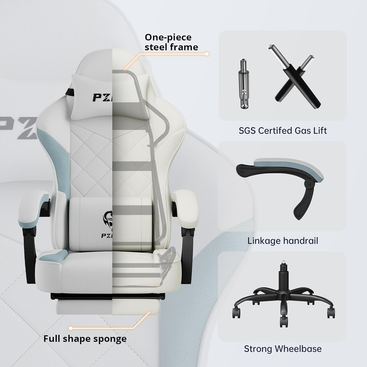 Ergonomic Gaming Chair Fabric Recliner w/ Footrest 350lbs Grey