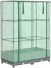 Light Grey Rattan Look Raised Garden Bed with Greenhouse Cover