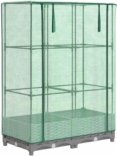 Light Grey Rattan Look Raised Garden Bed with Greenhouse Cover