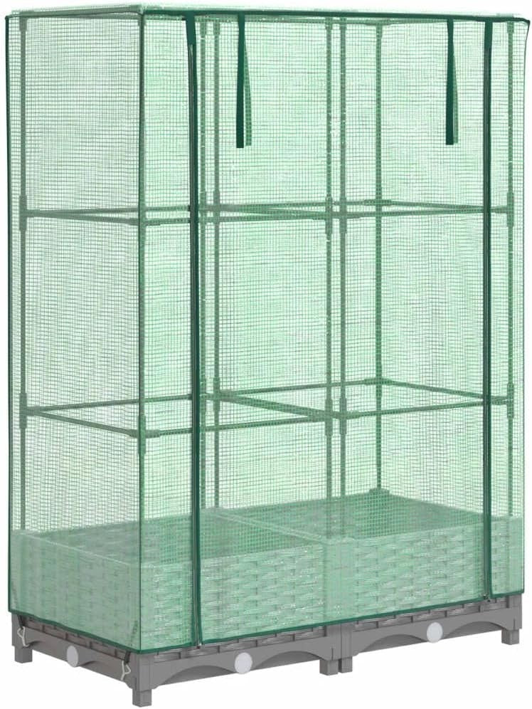 Light Grey Rattan Look Raised Garden Bed with Greenhouse Cover
