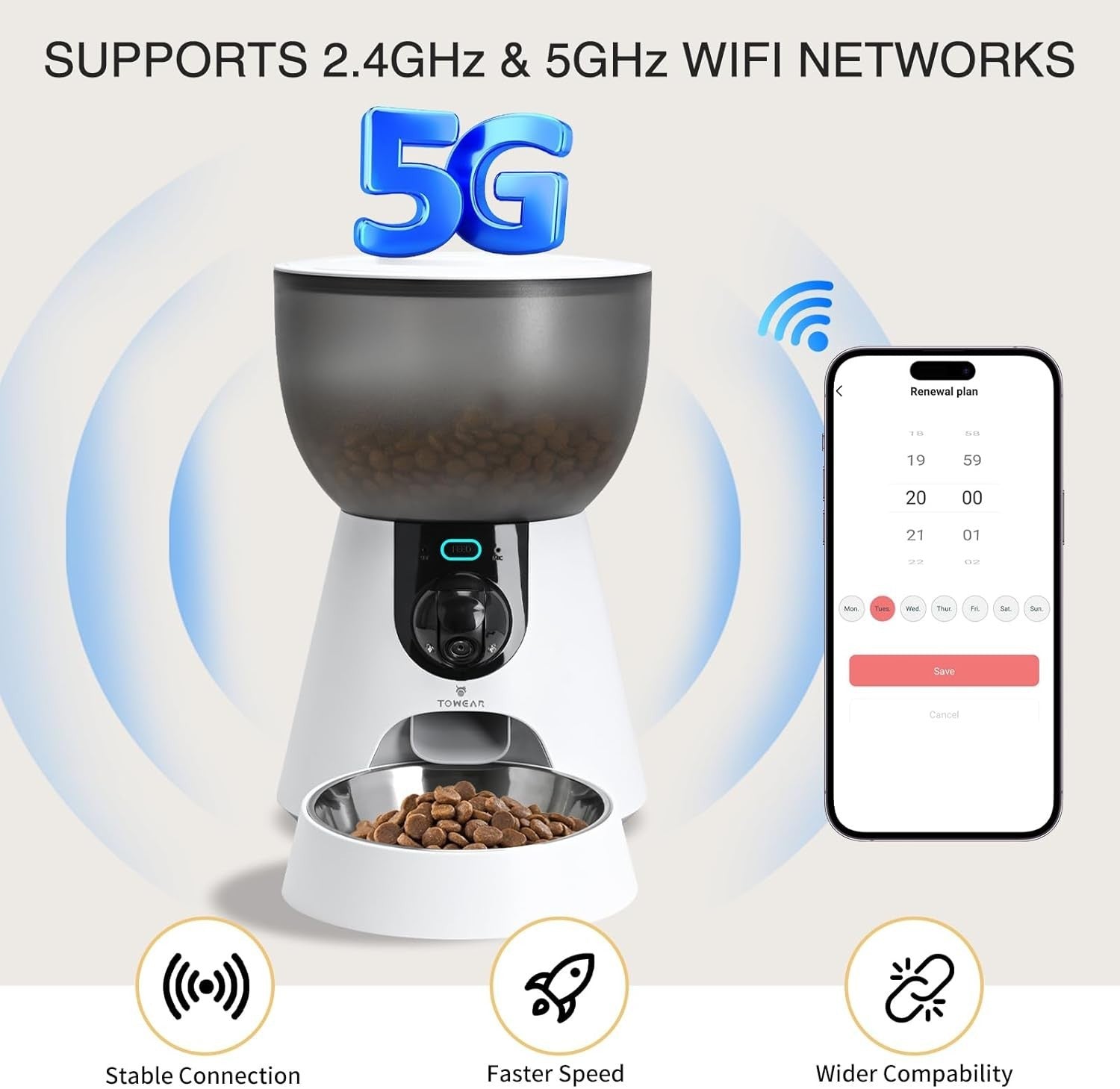 Smart Cat Feeder with Camera WiFi App Control 4L Auto Food Dispenser
