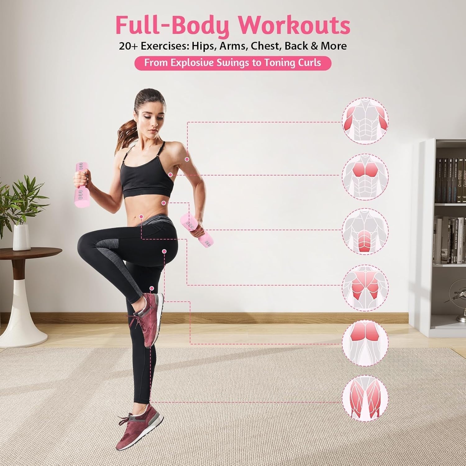 2-in-1 Adjustable Kettlebell Dumbbell Set 1–5kg Pink Home Gym