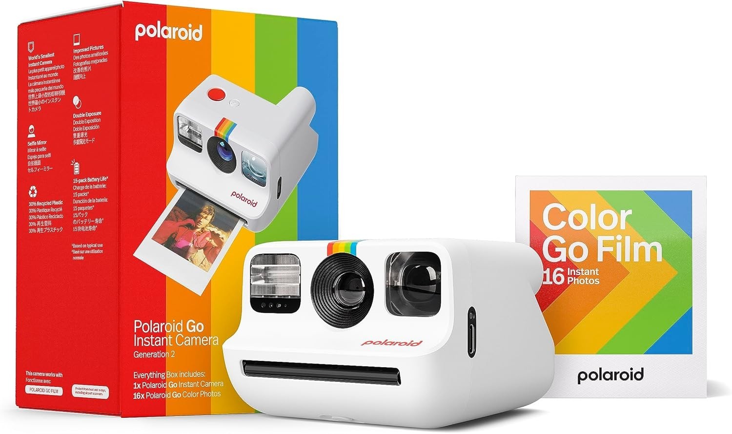 Mini Instant Camera Film Bundle White Self Timer 16 Photos Included