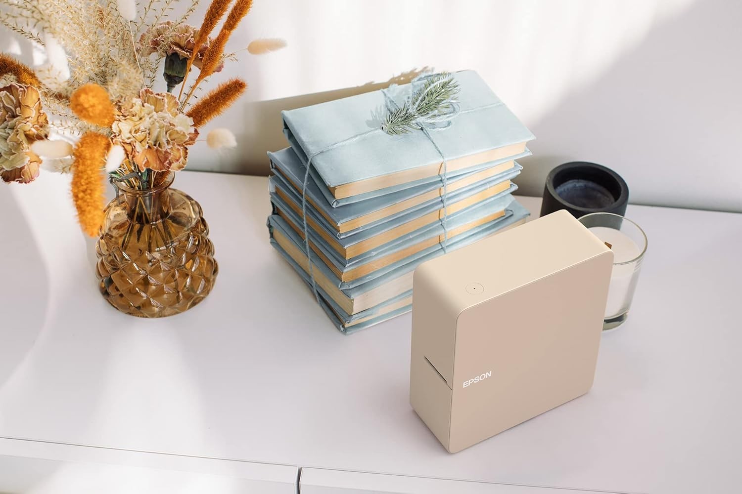 Cream Portable Label Printer Bluetooth Thermal Up to 24mm Tape