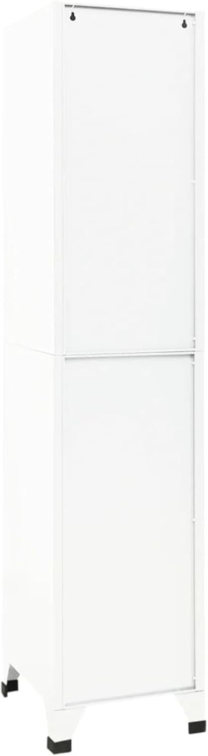 White Metal Locker Cabinet 2 Door Lockable Storage Cupboard Office Gym 180cm