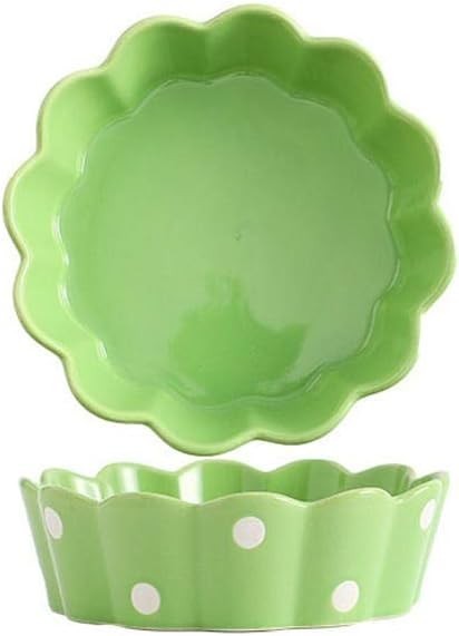 Green Ceramic Baking Bowls Set of 2 Oven Safe Polka Dot Rice Dessert Dishes