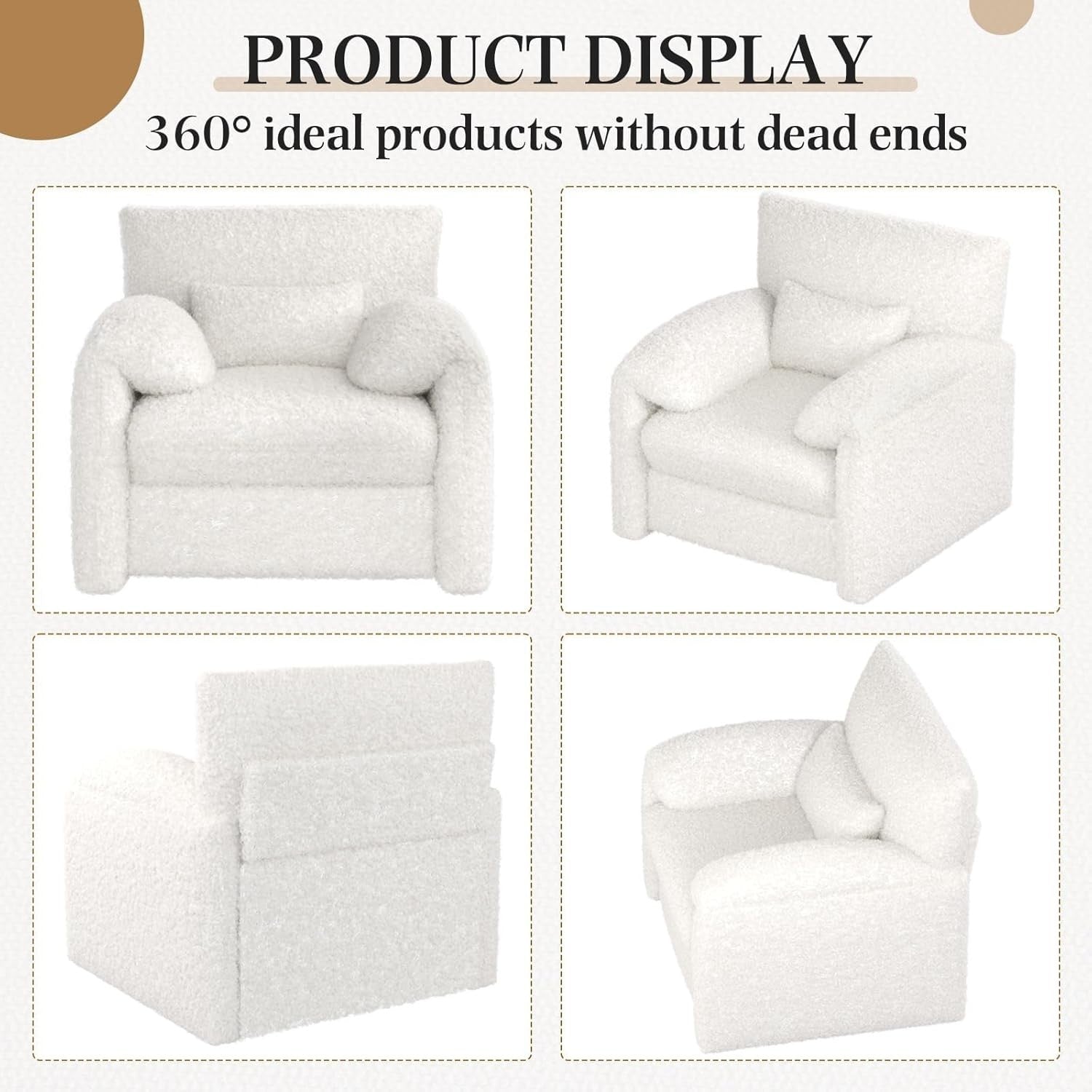 White Teddy Velvet Armchair Sofa | Padded Lounge Seat w/ Lumbar Pillow