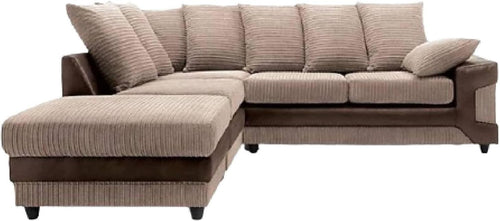 5 Seater Left Hand Corner Sofa Brown & Beige Fabric Leather L Shape Couch