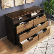 Oak Sideboard Cabinet 6 Drawers 2 Open Shelves 120x40x80cm Anti-Tip