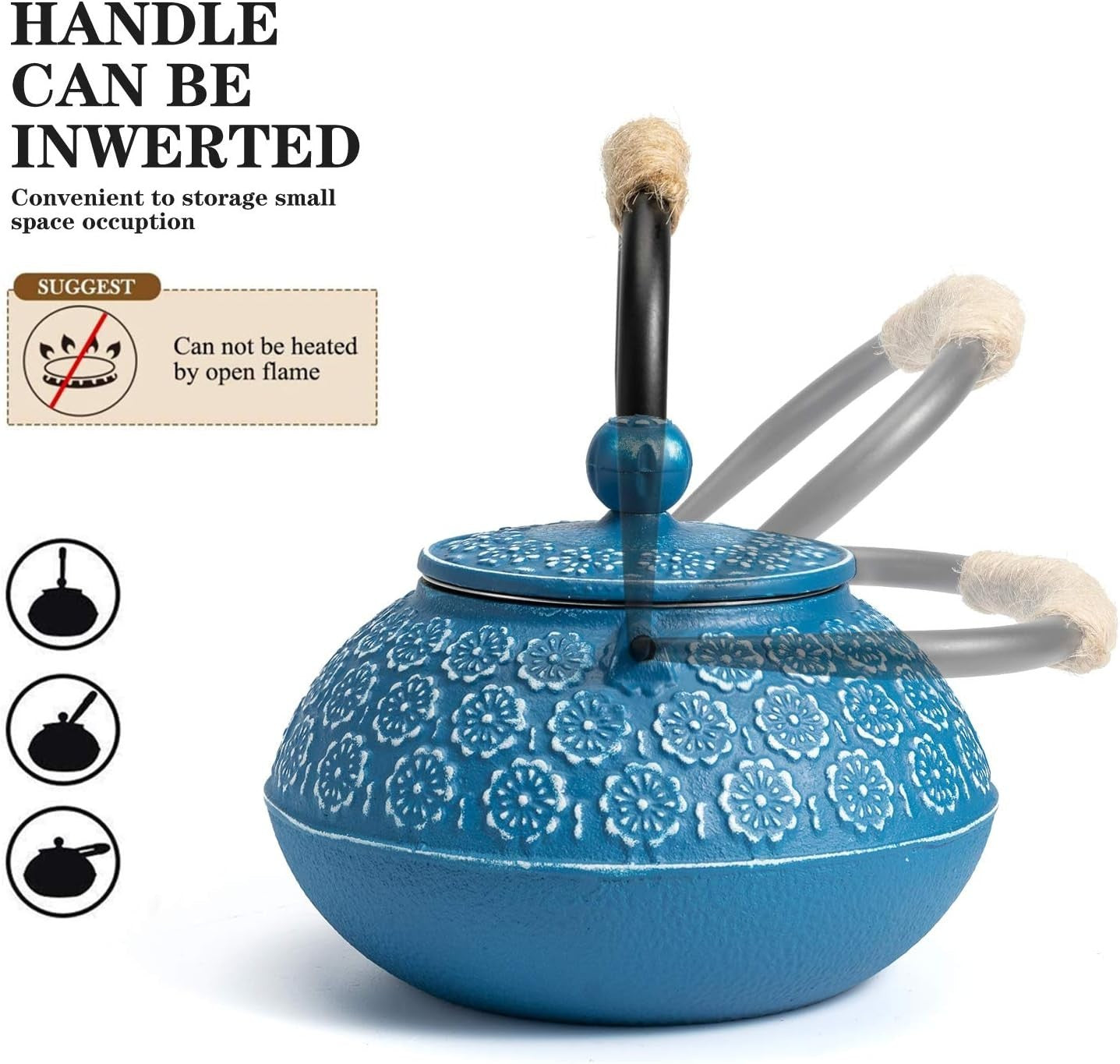 Cast Iron Teapot 900ml Japanese Tetsubin Tea Pot w/ Infuser Blue