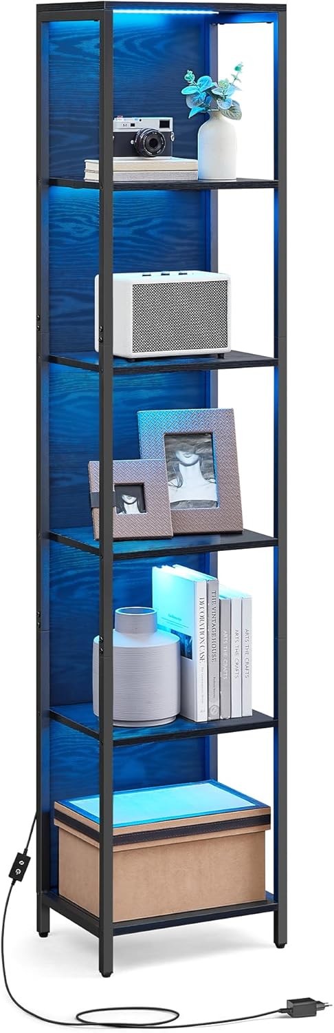 6-Tier LED Bookshelf Tall Storage Unit with Dimmable Lights Modern Display Shelf
