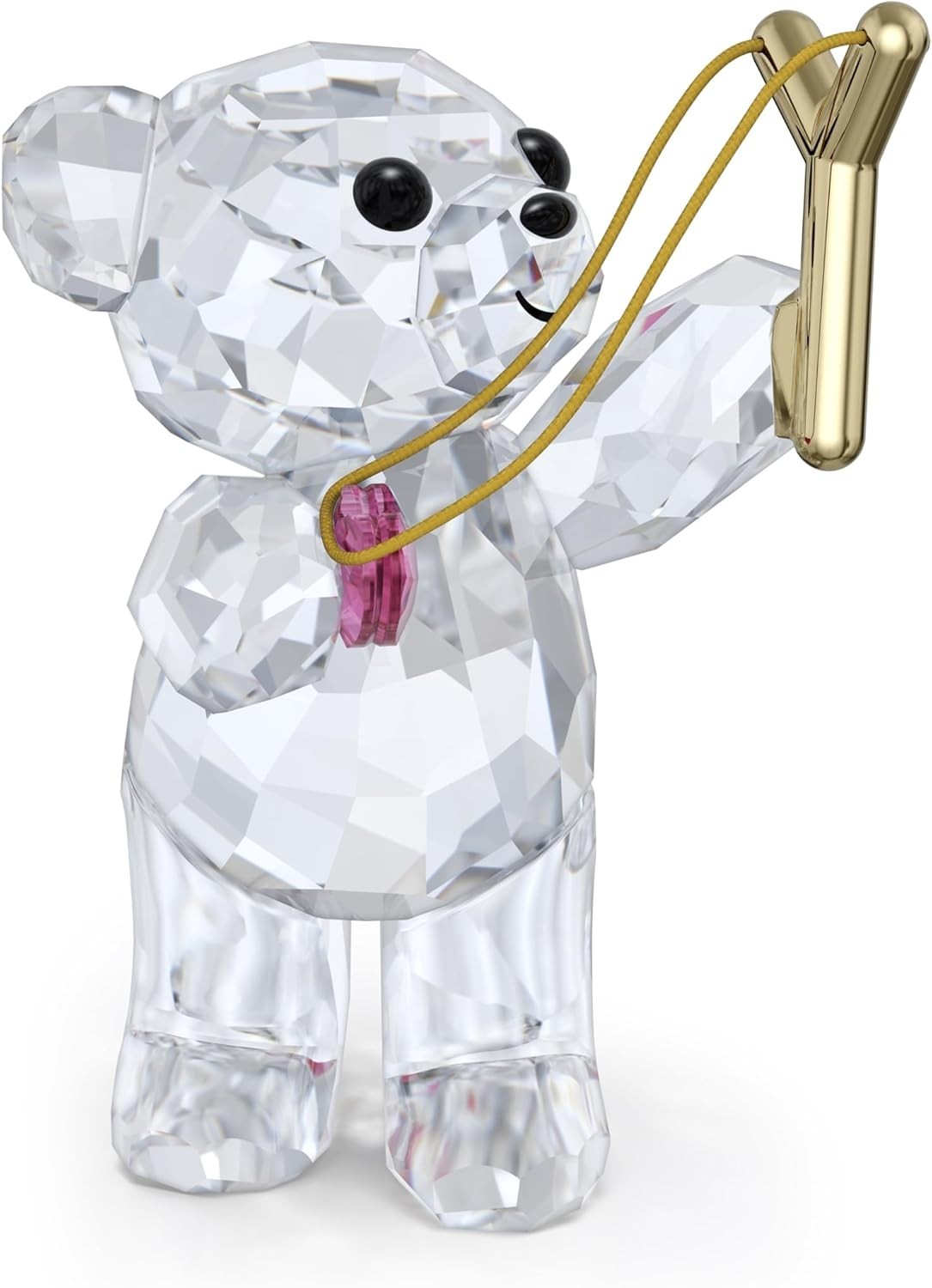Crystal Bear Sending Love Figurine 💖 Pink Heart & Gold Slingshot Collectable