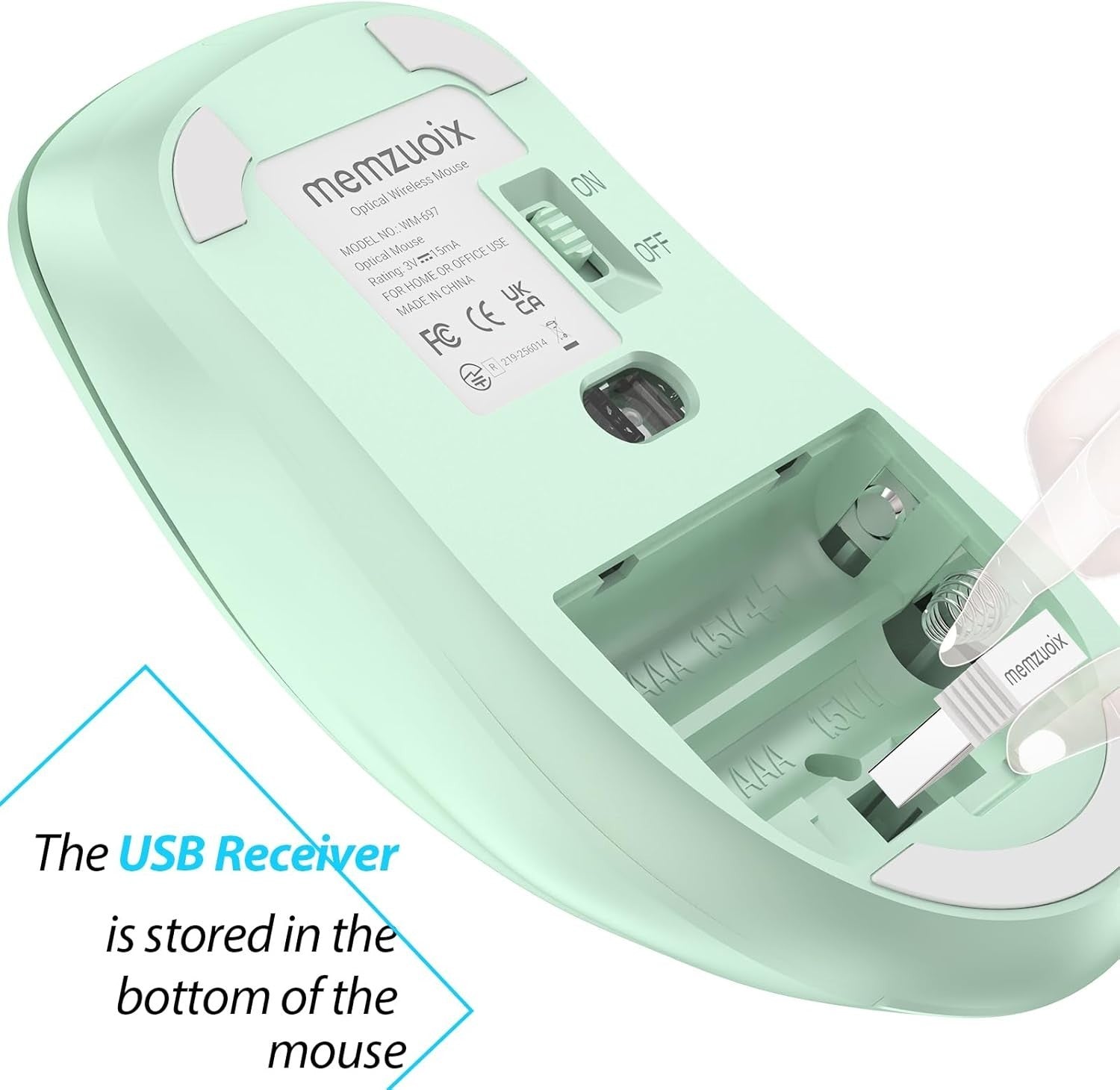 Mint Green Wireless Mouse 1400 DPI USB 2.4G 5 Button Laptop PC