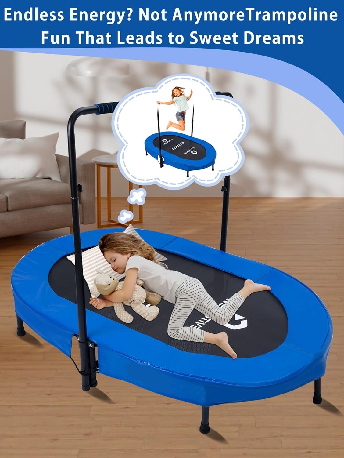 Foldable Oval Indoor Trampoline Quiet Rebounder Handle 150KG