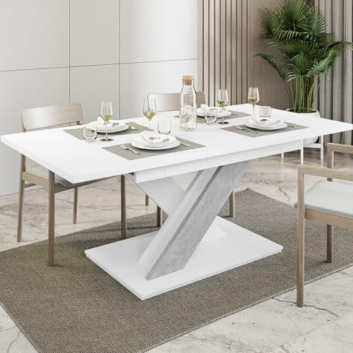Extendable White Stone Dining Table 140-180cm Modern Foldable Kitchen