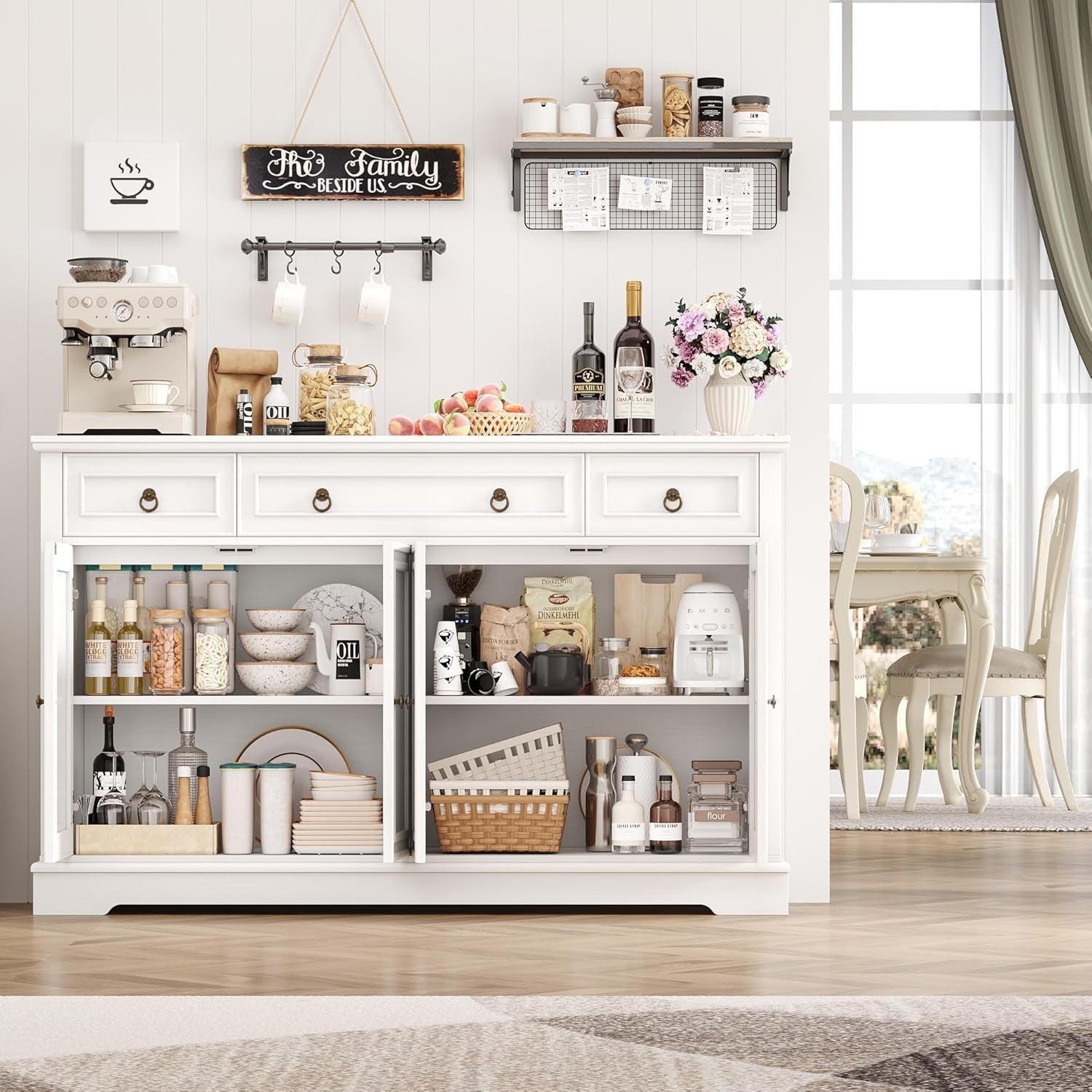 White Sideboard 4 Door 3 Drawer Cabinet Storage Unit Adjustable Shelves**