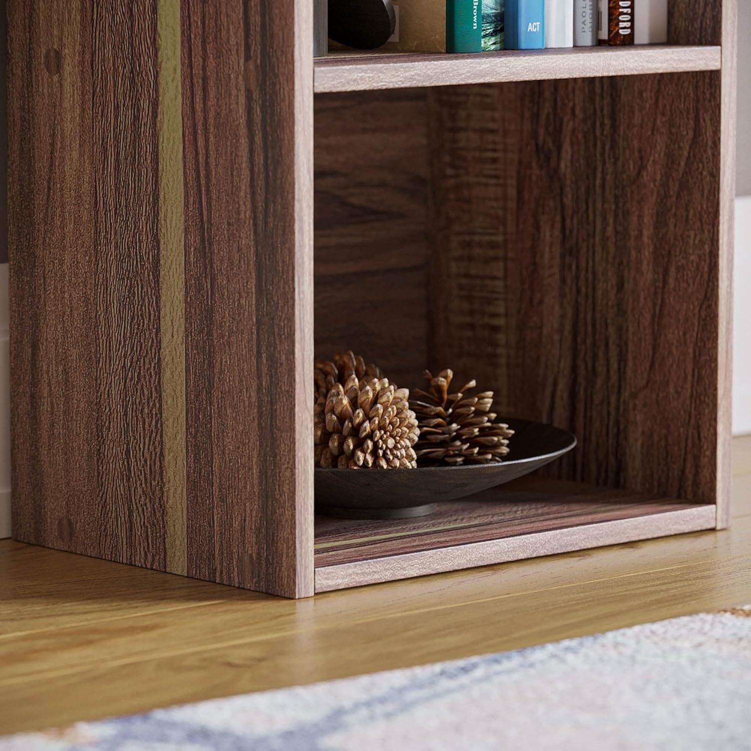 5 Tier Walnut Wooden Cube Bookcase Small Storage Shelf for Living Room Office