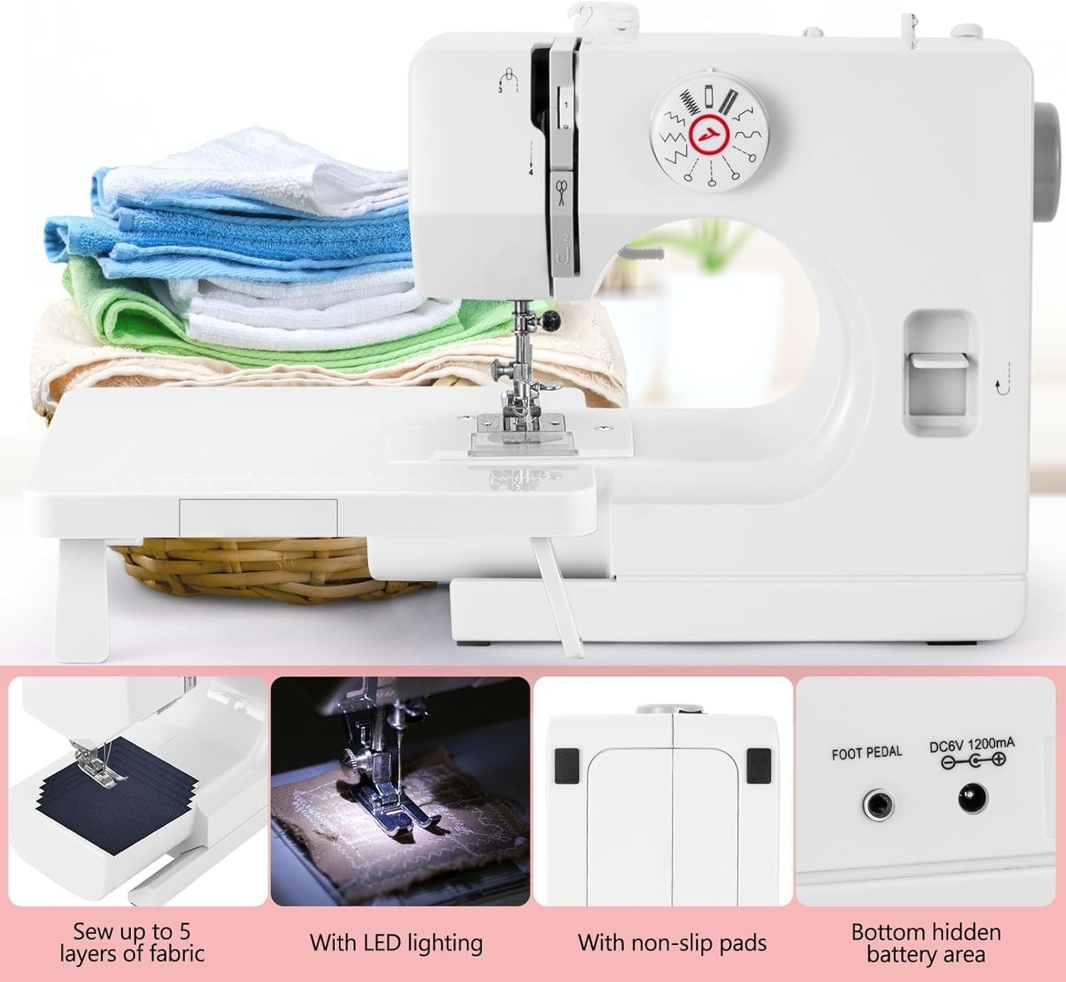 Mini Sewing Machine 12 Stitch Portable Electric Dual Speed Foot Pedal