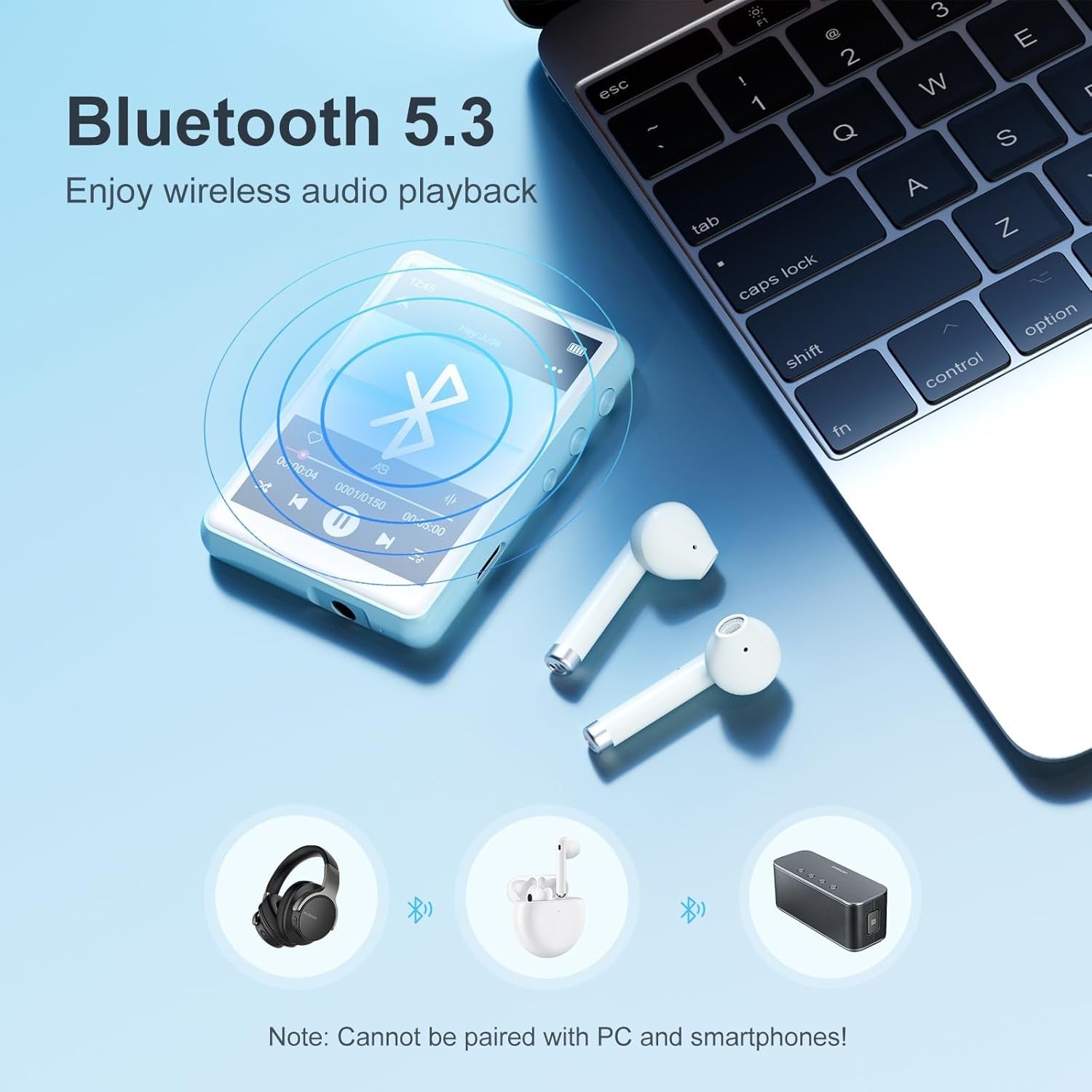 64GB MP3 Player Bluetooth 5.3 2.4" Screen FM Speaker HiFi