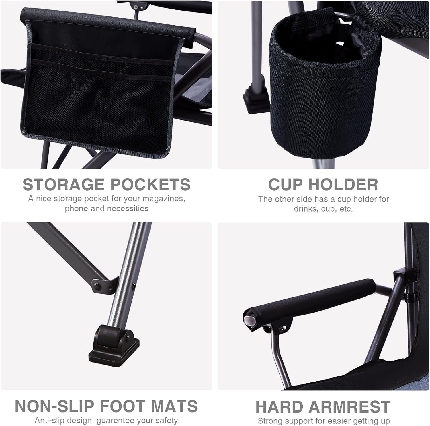 Heavy Duty Folding Camping Chair 230kg XL Outdoor Portable Seat Black