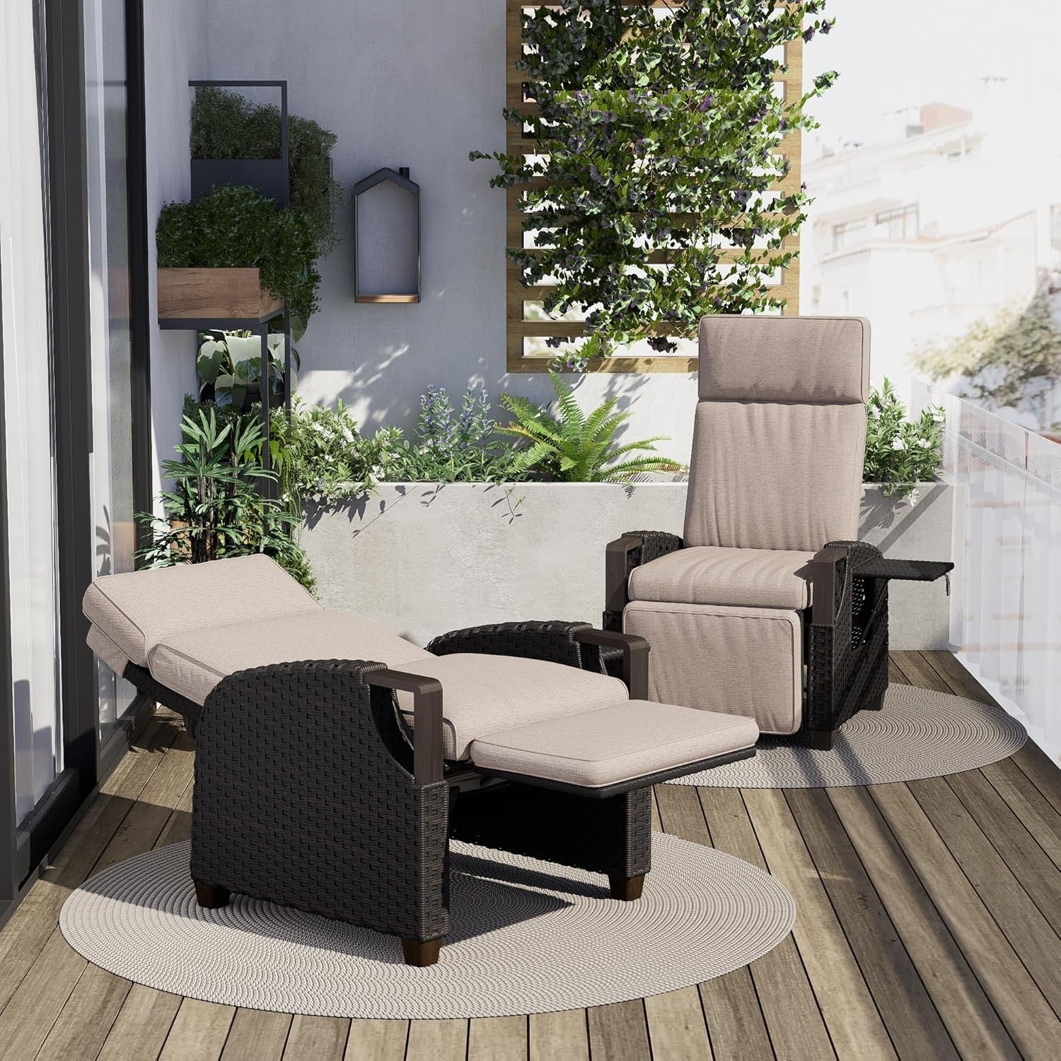 Recliner Rattan Sun Lounger Armchair w/ Side Table Outdoor Garden Seat