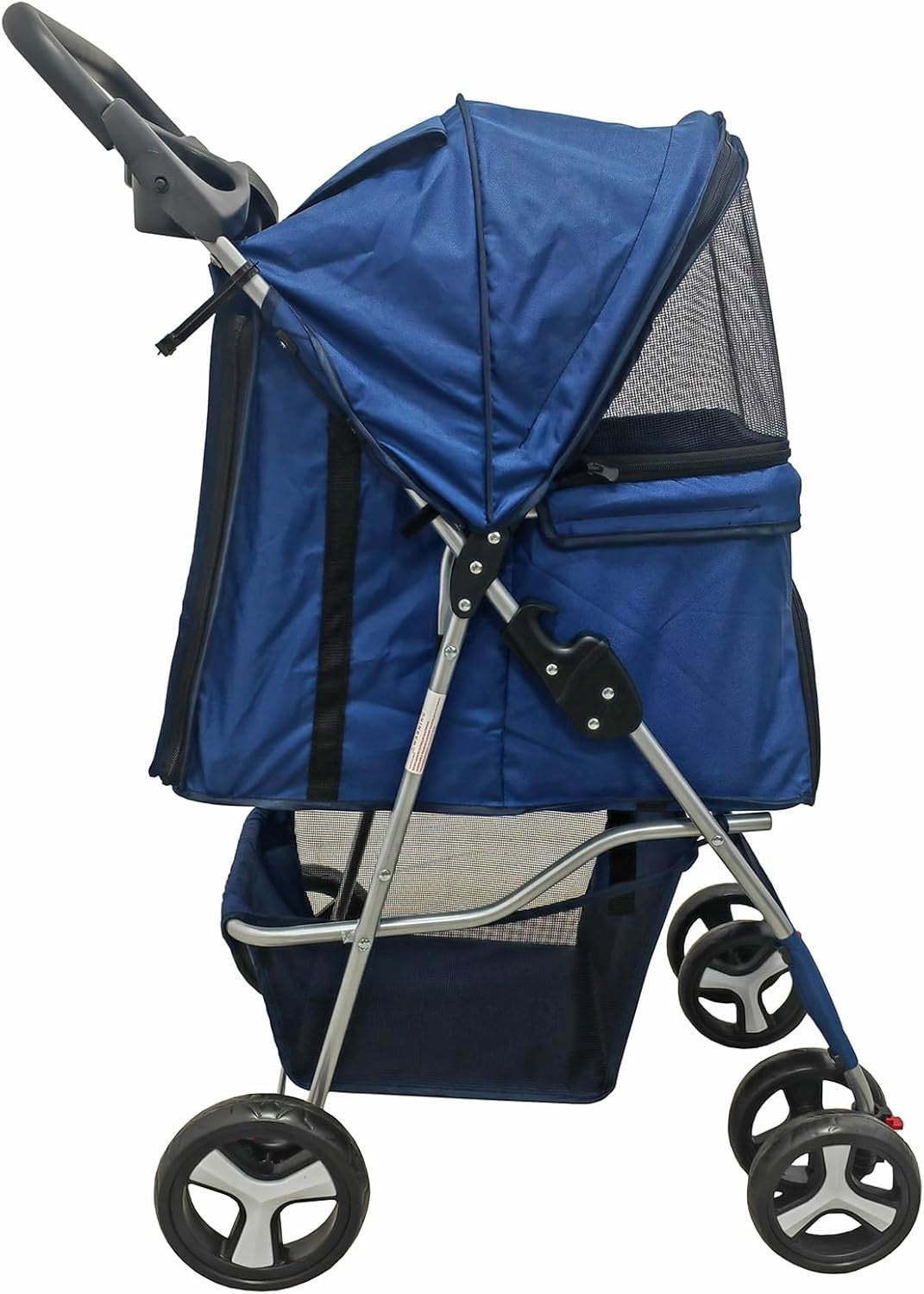 Pet Travel Stroller Dog Cat Pushchair Foldable Swivel Wheels 15kg Navy Blue