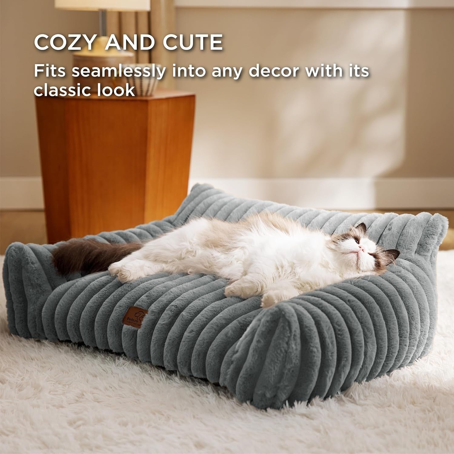 Orthopedic Dog Sofa Bed Washable Faux Fur Pet Couch 76cm Non Slip