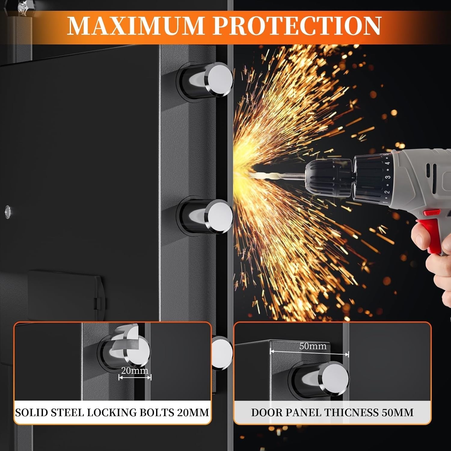57L Fireproof Safe Box Digital Keypad Security Cabinet with Drawer
