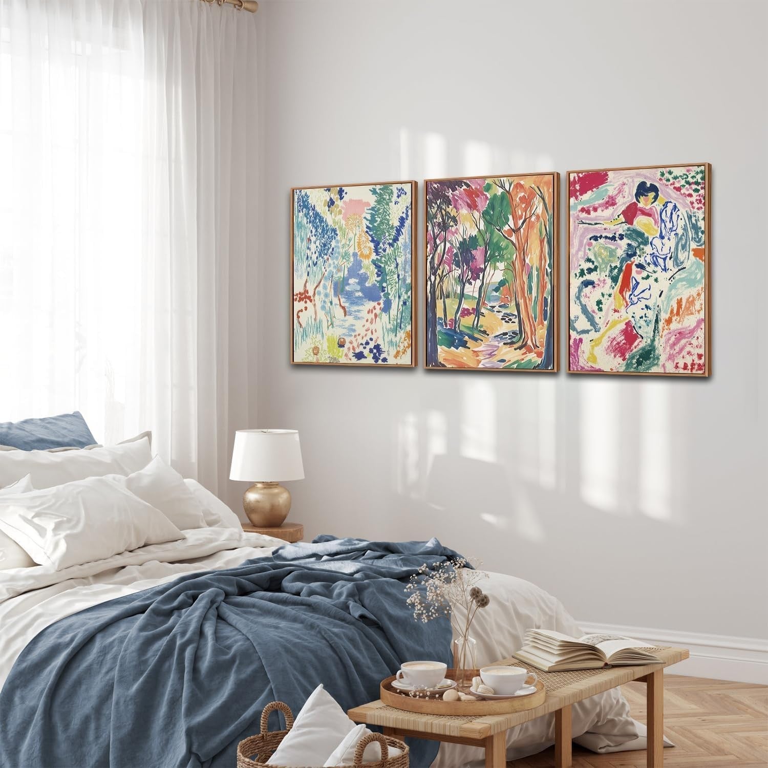 Modern Abstract Gallery Framed Canvas Wall Art Set of 3 Colourful Prints