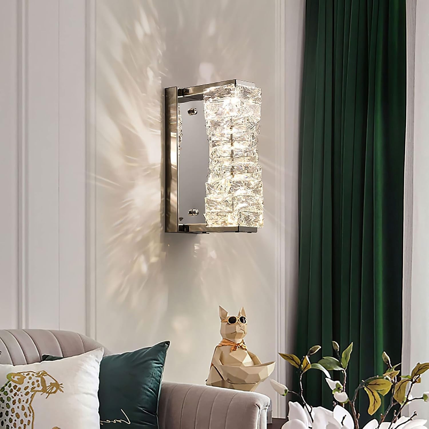 Silver Crystal Wall Light LED Sconce | Elegant Bedroom & Hallway Lamp