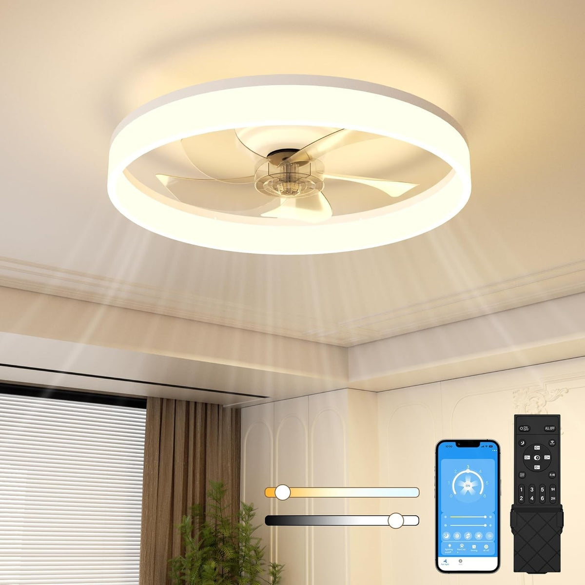 50CM LED Ceiling Light with Fan, Remote Control, 6 Speeds, Dimmable