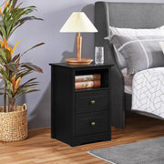 Black Bedside Tables Set of 2 – Wooden Nightstands with Drawers & Shelf