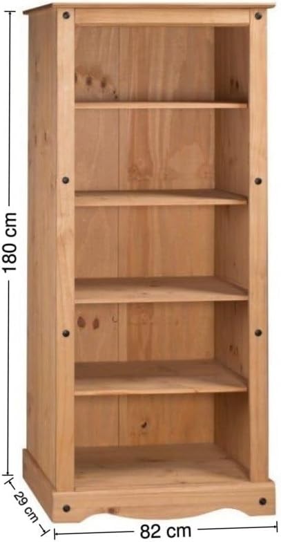 5 Tier Solid Pine Large Tall Bookcase Rustic Waxed Wooden Shelf Unit