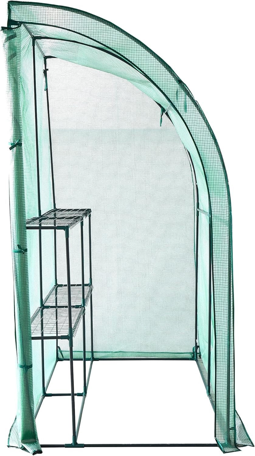 Walk-In Wall Greenhouse with Shelves Waterproof PE Cover Steel Frame