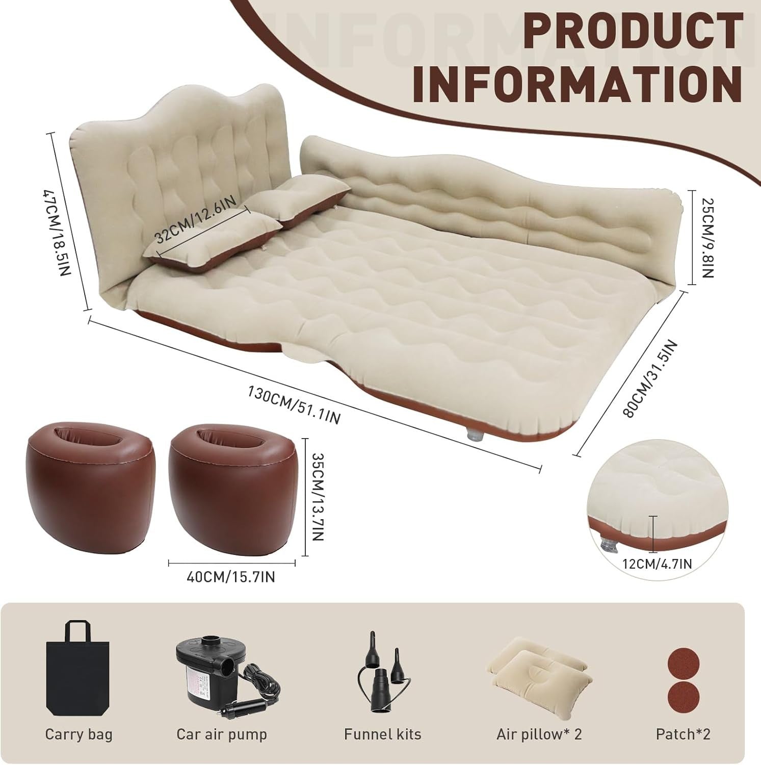 Luxury Car Air Mattress SUV Back Seat Bed w Pump Pillows Camping Travel