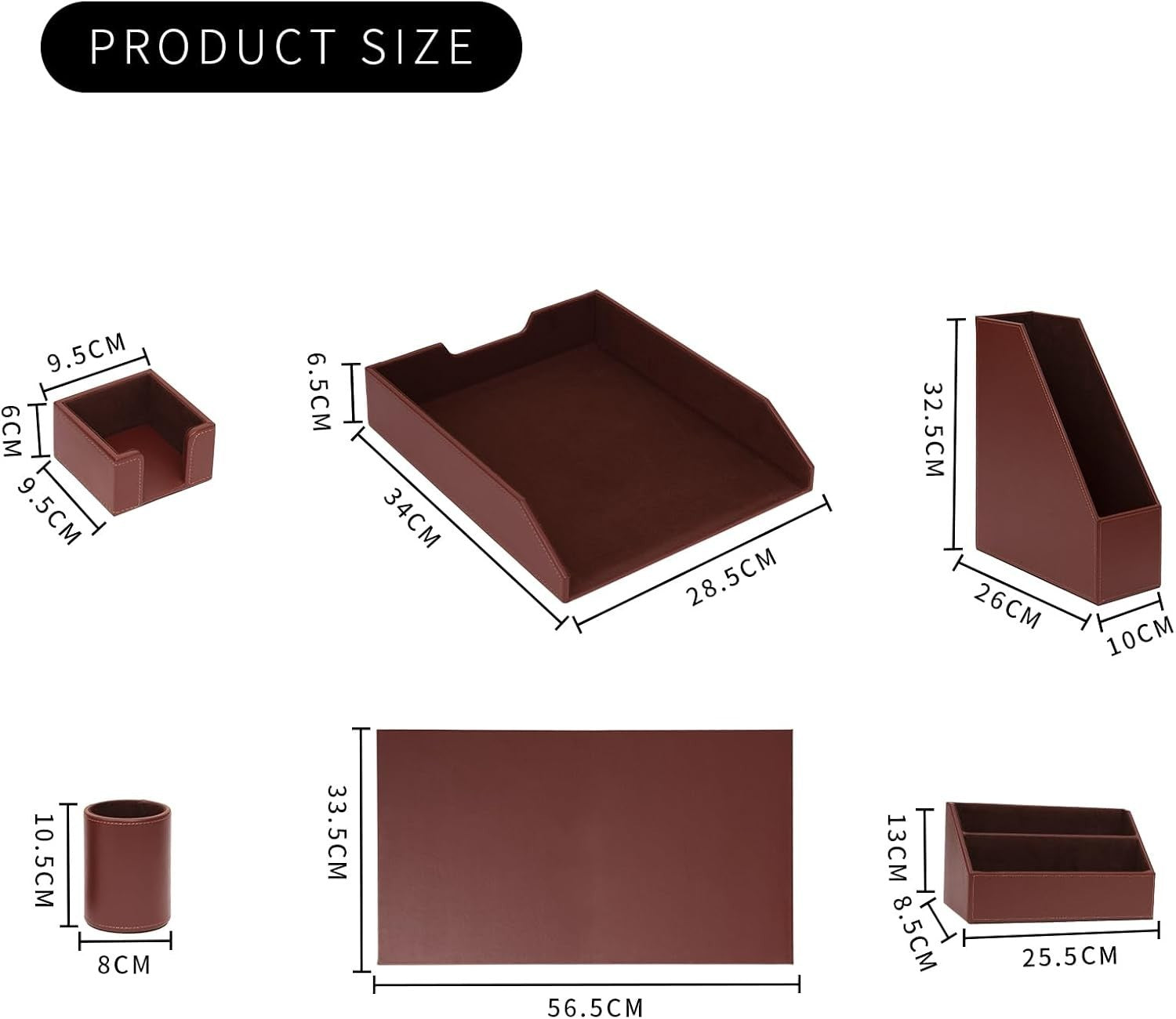Luxury PU Leather 6-Piece Desk Organizer Set with Writing Pad & Pen Holder