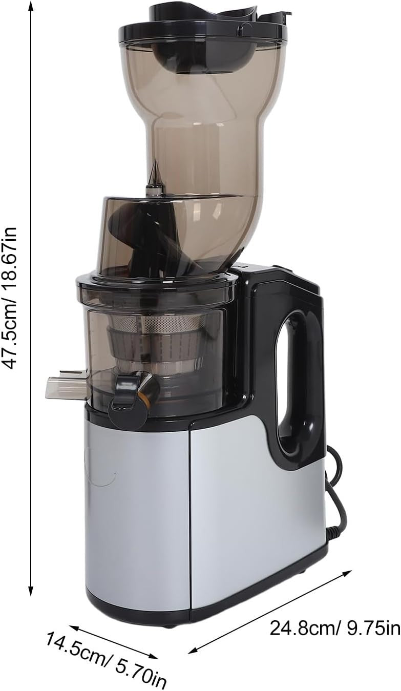 Silver Cold Press Slow Juicer Wide Feed Chute Auto Pulp Ejection