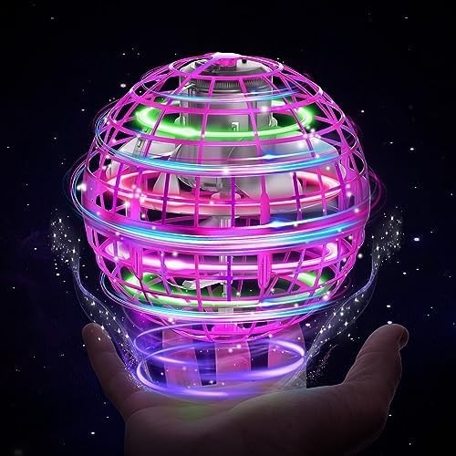 Flying Orb Ball Toy RGB Hover Spinner UFO Drone Gift for Kids Girls Boys – Pink