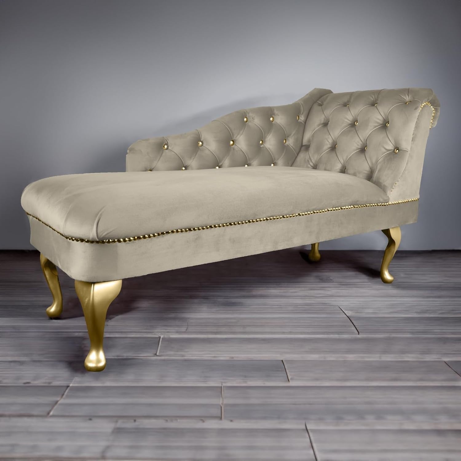 Velvet Chaise Lounge Right Hand Tufted Accent Sofa Cedar Chair Bedroom 133cm