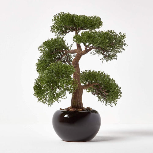 Small 40cm Oriental Bonsai Tree in Glossy Black Pot Artificial Indoor Decoration