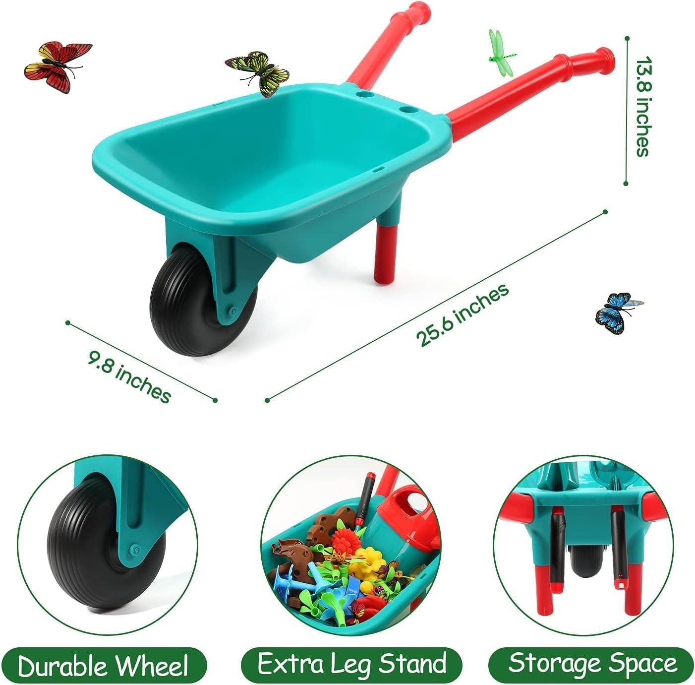 Kids Garden Wheelbarrow Toy Set – Outdoor Play Tools w/ Flowers & Watering Can